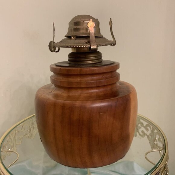 Wood and Brass Oil Lamp Base. 6.5". No Chimney. Beautifully Turned. J3 - Picture 4 of 9